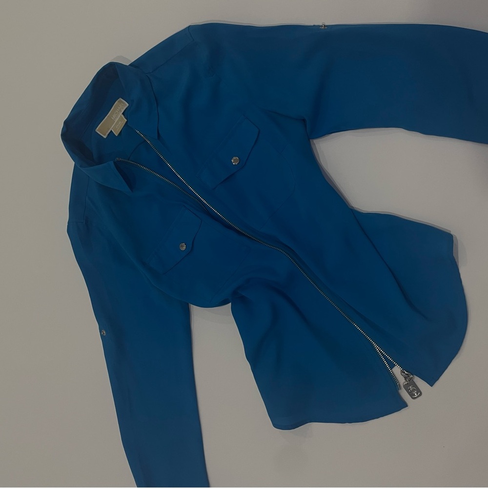 Michael Kors Vibrant Blue Zip-Up Shirt